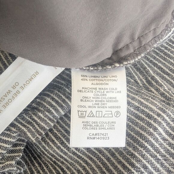 Loft Paperbag Pull On Pants Striped Linen Belted Size Medium - Picture 9 of 9